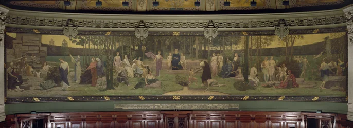 Den hellige lund, vægmaleri i Det Store Amfiteater med allegoriske figurer fra Sorbonne: Veltalenhed, Poesi, Filosofi, Historie, Botanik, Geologi, Fysik og Geometri, 1887-89